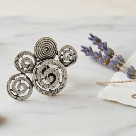 Handmade Turkish Zamak Spiral Statement Ring Boho Chic Adjustable Silver Tone - Picture 9 of 16